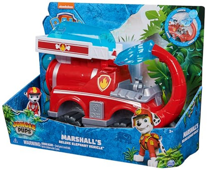 PAW Patrol Jungle Pups - Vehicul mare cu elefant și apă (vehicul deluxe) și figurina Marshall Hero Pups, jucărie pentru copii de la 3 ani