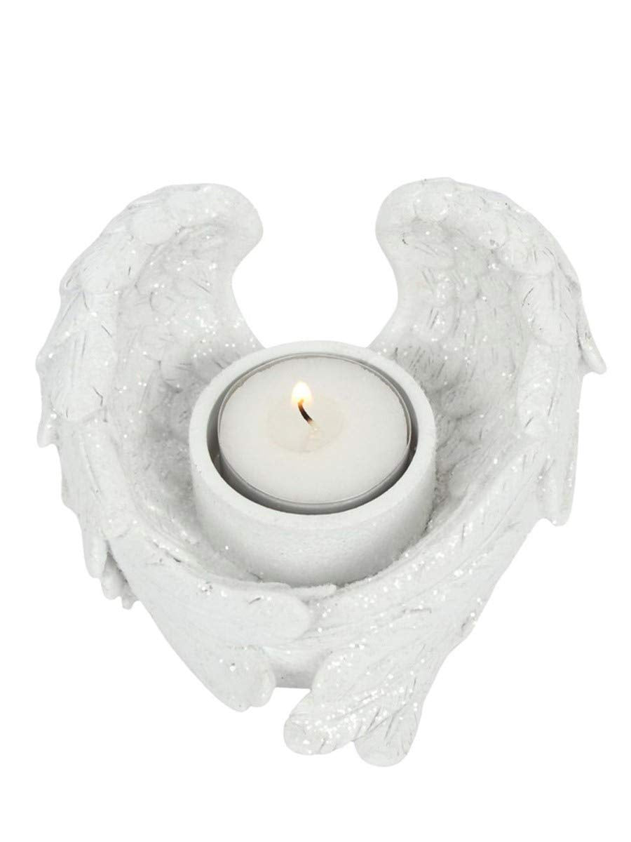Grindstore AO_30827 Suport de lumânare din rășină cu sclipici și aripi de înger 5,5 cm x 11 cm decor premium de Crăciun
