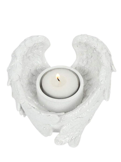 Grindstore AO_30827 Suport de lumânare din rășină cu sclipici și aripi de înger 5,5 cm x 11 cm decor premium de Crăciun