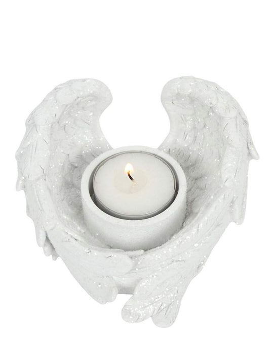 Grindstore AO_30827 Suport de lumânare din rășină cu sclipici și aripi de înger 5,5 cm x 11 cm decor premium de Crăciun