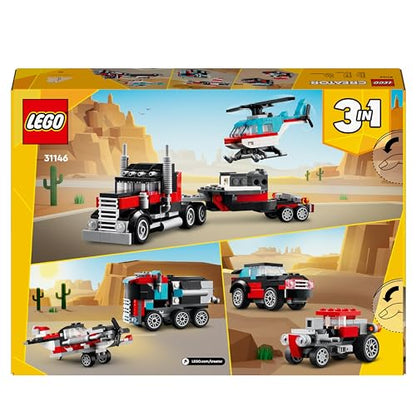 LEGO Creator 3in1: Set de vehicule cu camion, elicopter, avion și cisternă - Cadou pentru băieți și fete de 7 ani 31146