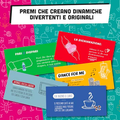 Tombola Fericită Giochi Preziosi, tombola clasică renovată cu 100 de premii incluse, tablă de afișare, dosar, numere și ștampile ștergabile, potrivită pentru toate vârstele.
