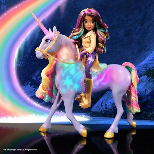 Academia Unicornilor - Sophia și Magia Luminii Wildstar - Unicorn de 28 cm cu efecte de lumină și sunet și păpușă de 24 cm complet mobilă, inspirată de seria Netflix, pentru copii de la 4 ani.
