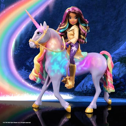 Academia Unicornilor - Sophia și Magia Luminii Wildstar - Unicorn de 28 cm cu efecte de lumină și sunet și păpușă de 24 cm complet mobilă, inspirată de seria Netflix, pentru copii de la 4 ani.