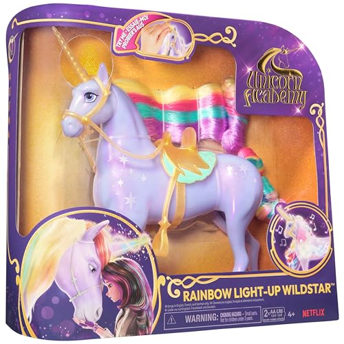 Academia Unicornului Licht-Magie Wildstar - Unicorn cu efecte de lumină și muzică, 28 cm, inspirat de seria Netflix, pentru jocuri de rol imaginative, pentru copii de la 4 ani.