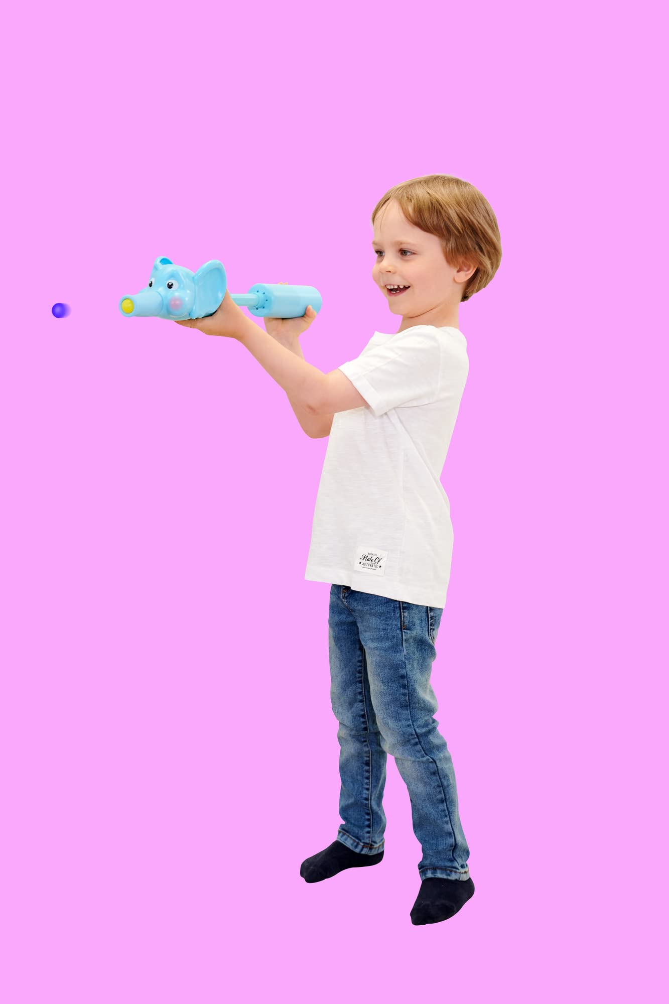 Poppimals Elefant Ballkanone (35 cm) - jucărie amuzantă pentru copii de la 3 ani, cu 20 de mingi colorate și mecanism de pompare.