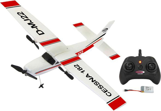 JAMARA Cessna 182 Avion cu telecomandă 2,4GHz Gyro 2CH – stabilizare zbor, ușor de folosit de la 16 ani (alb)