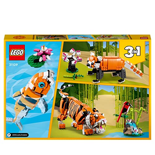LEGO 31129 Creator Tiger, Panda sau Pește, Set 3-in-1 de Figurine Animale, Jucărie pentru Copii, Băieți și Fete, Jucărie de Construcție cu Animale