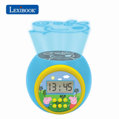 Ceas deșteptător Lexibook cu proiector Peppa Pig, funcție de repetare și alarmă, lumină de noapte cu temporizator, ecran LCD, baterie, albastru/galben LEXIB