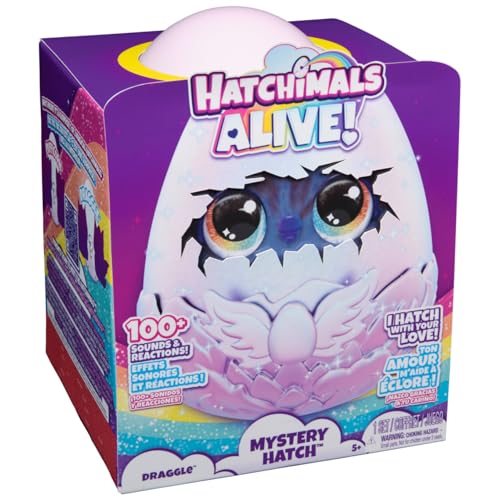 Hatchimals Alive Mystery Ei Draggle - Ou magic de 25 cm cu jucărie interactivă surpriză, pentru copii de la 5 ani.