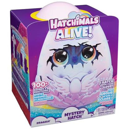 Hatchimals Alive Mystery Ei Draggle - Ou magic de 25 cm cu jucărie interactivă surpriză, pentru copii de la 5 ani.