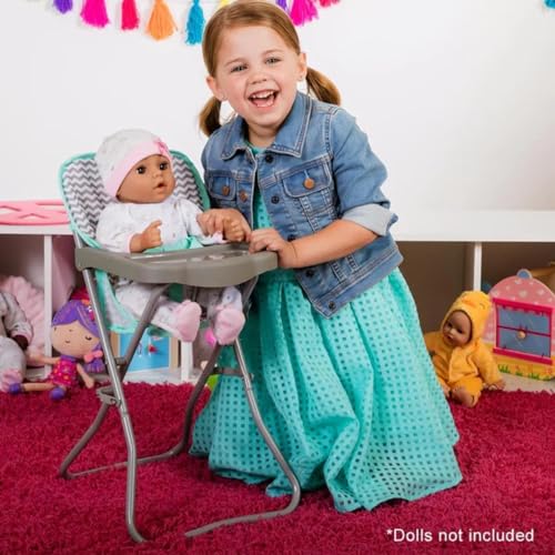 Scaun pliabil pentru păpuși Adora Baby Doll cu model zig-zag trendy și curea de siguranță, potrivit pentru majoritatea jucăriilor de pluș, animale de pluș și păpuși de până la 16 inch, cadou de ziua de naștere pentru vârste de 3 ani și peste.