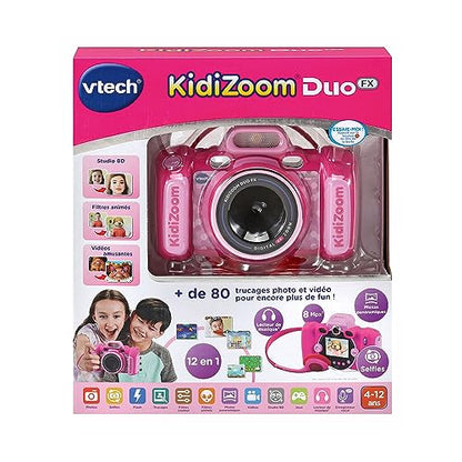 VTech KidiZoom Duo FX Roz, cameră digitală pentru copii, foto, selfie, video, display color, studio de benzi desenate, filtre și efecte amuzante, cadou pentru copii de 4-12 ani
