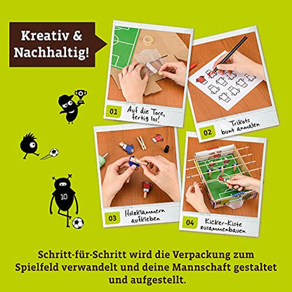 Fotbal de masă Kosmos 604479 AllesKönnerKiste, set DIY pentru băieți și fete de peste 7 ani, set complet pentru construcție și joc de fotbal la masă.