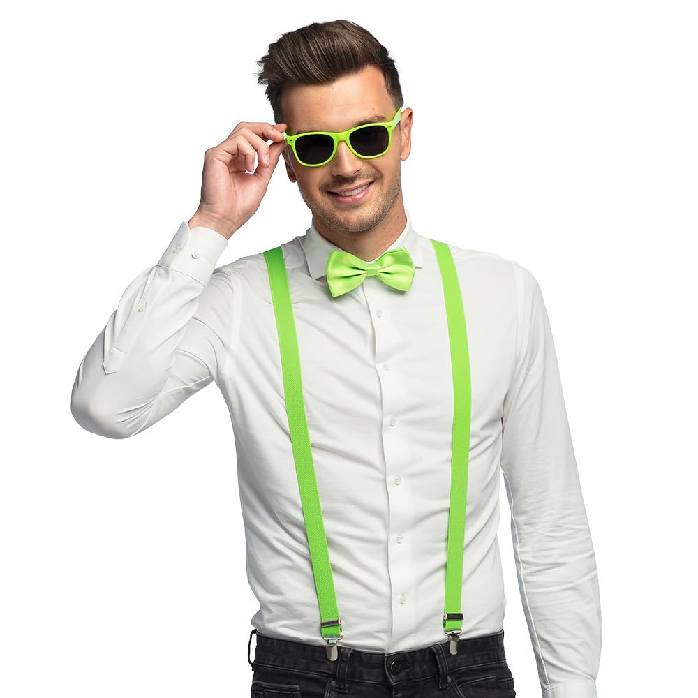 Boland Kostümset Set de accesorii cu bretele neon verde pentru adulți