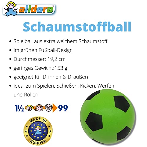 Minge fotbal din spumă alldoro 63104, 20 cm, 153 g, Verde pentru copii de la 18 lun