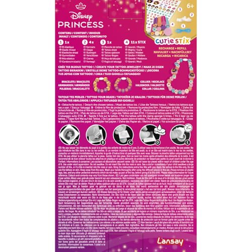 CUTIE STIX - Pachet de Reumplere Disney Princess - Nou - Creează-ți Stix cu Tabla de Tatuaje - Realizează o Colecție de Bijuterii Disney Princess - Activitate Creativă pentru Copii de la 6 Ani