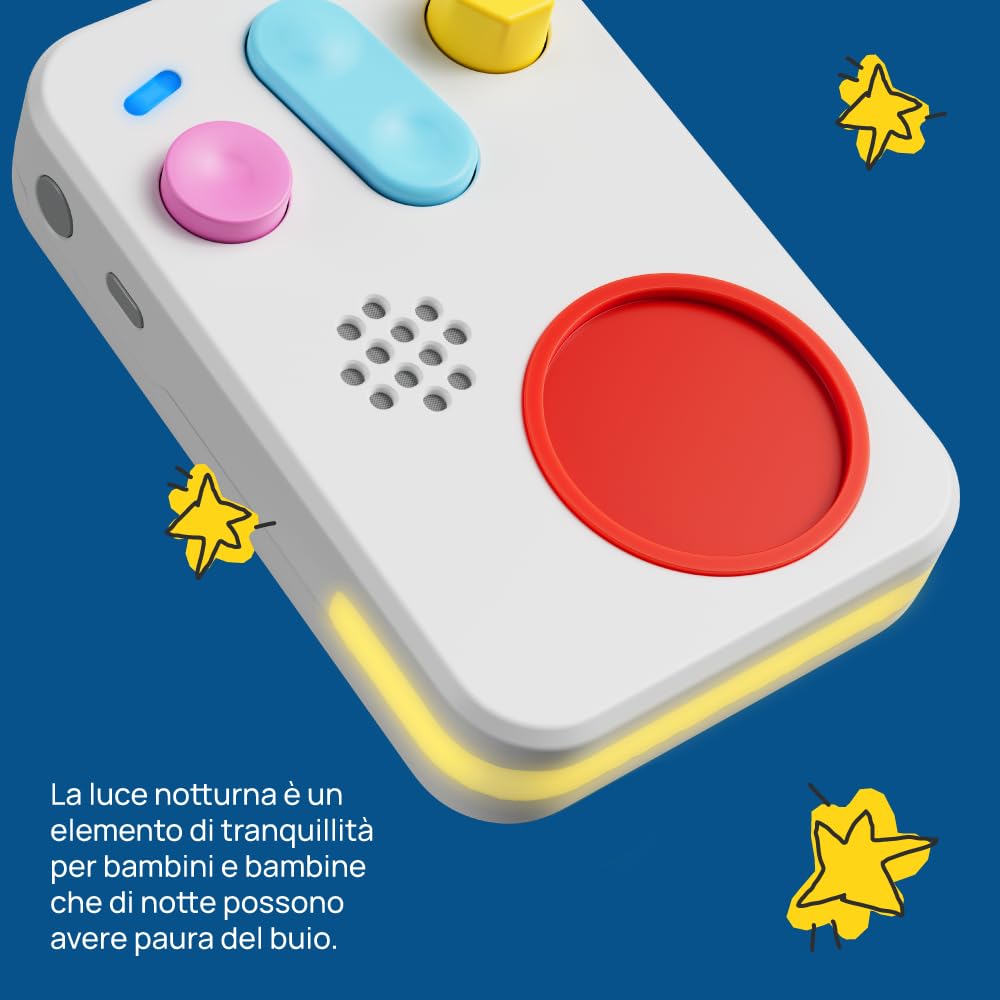 FABA + Povestitor interactiv pentru copii cu audio pentru 0-10 ani, Audiobox cu figură sonoră Faba•Me, lumini de noapte, rutină de somn, joc educativ muzical, versiune italiană