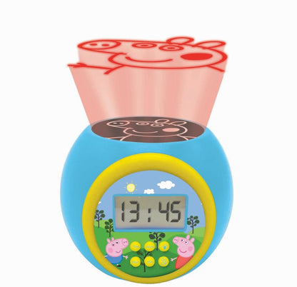Ceas deșteptător Lexibook cu proiector Peppa Pig, funcție de repetare și alarmă, lumină de noapte cu temporizator, ecran LCD, baterie, albastru/galben LEXIB