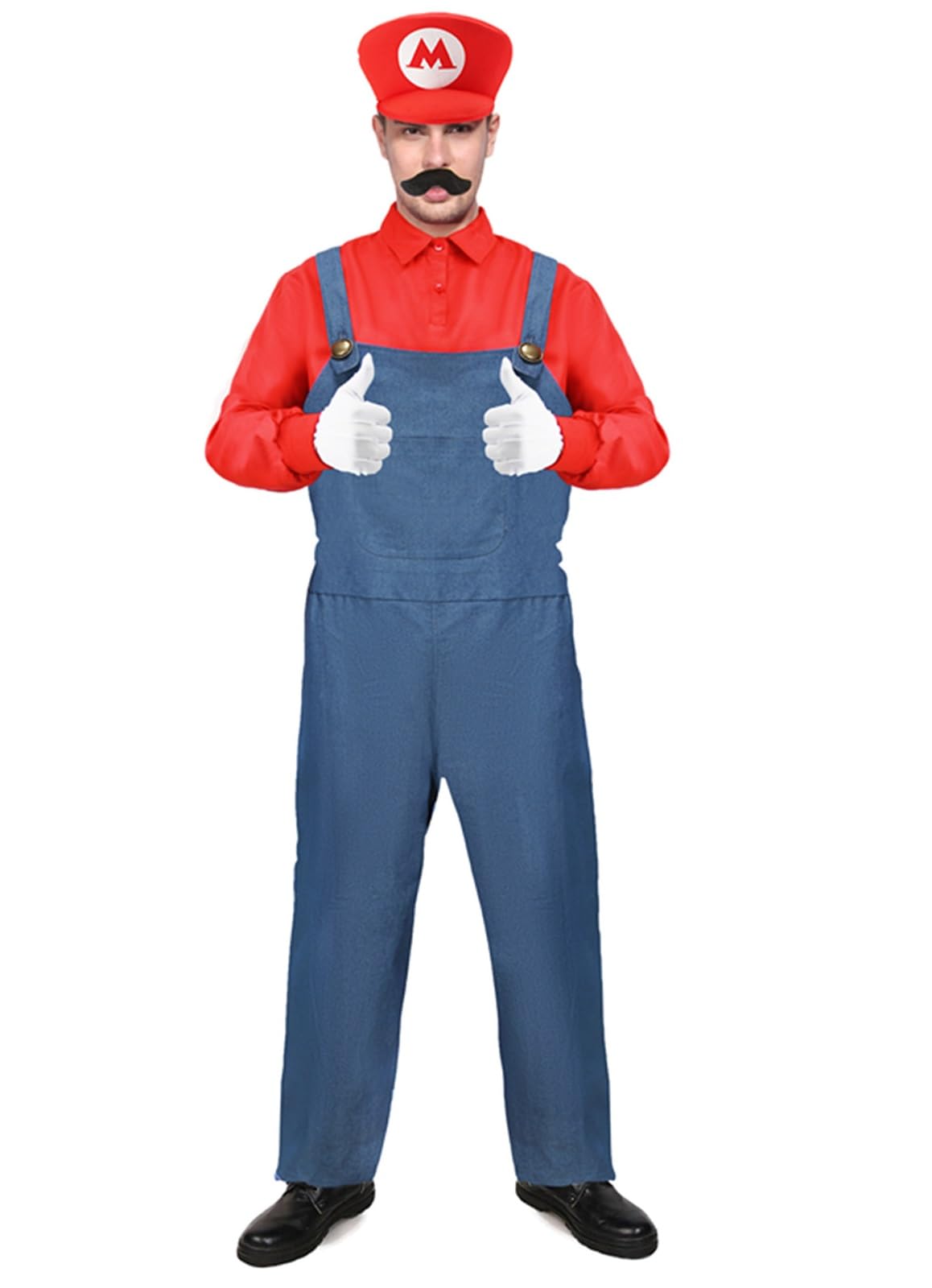 Costum Super Instalator pentru Bărbați Mrs. Claus - Costum de Carnaval, Halloween, Cosplay, Outfit Complet cu Cămașă, Pantaloni, Bart, Șapcă și Mânuși C044-S