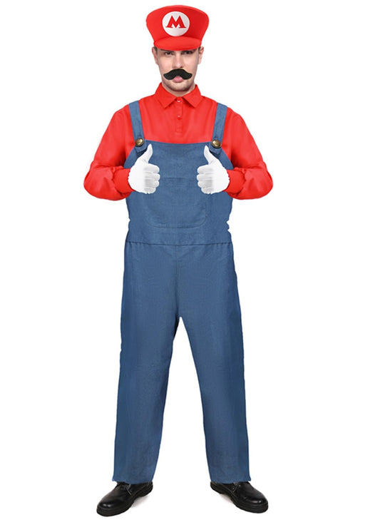 Costum Super Instalator pentru Bărbați Mrs. Claus - Costum de Carnaval, Halloween, Cosplay, Outfit Complet cu Cămașă, Pantaloni, Bart, Șapcă și Mânuși C044-S