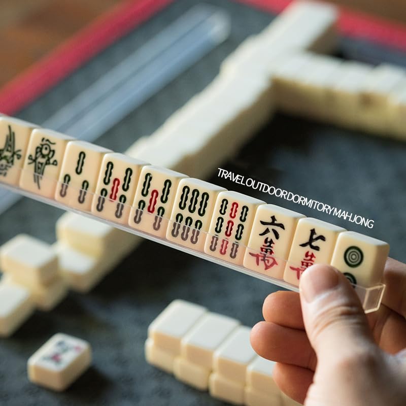 XUBX Set Mini Mahjong, 144 piese, cutie lemn
