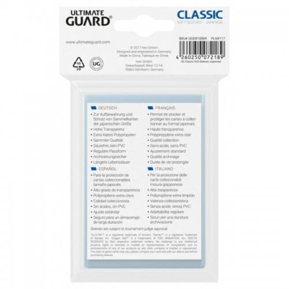 Ultimate Guard Classic Soft Sleeves Set de protecție pentru cărți 100 bucăți mărime japoneză transparent