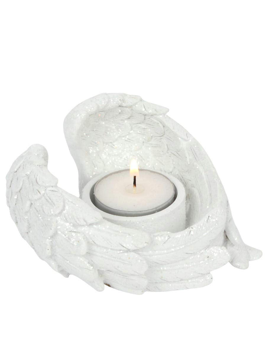 Grindstore AO_30827 Suport de lumânare din rășină cu sclipici și aripi de înger 5,5 cm x 11 cm decor premium de Crăciun