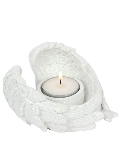 Grindstore AO_30827 Suport de lumânare din rășină cu sclipici și aripi de înger 5,5 cm x 11 cm decor premium de Crăciun
