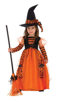 Rubies 510567 Costum de vrăjitoare strălucitor pentru fete, rochie portocalie cu detalii sclipitoare și pălărie cu paiete pentru Halloween, Carnaval, Zi de naștere și Crăciun