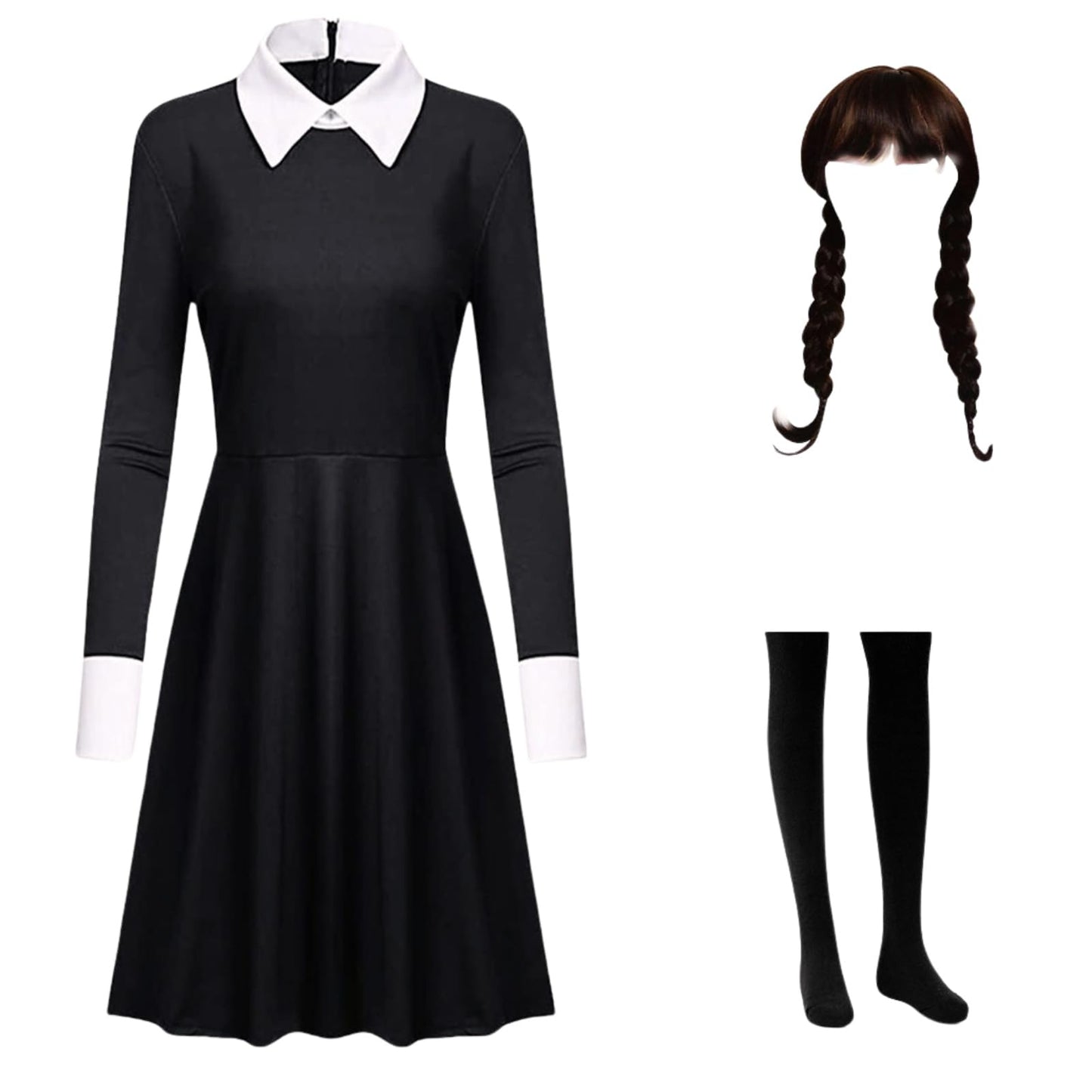 Costum de Halloween pentru femei Yigoo - Rochie gothic cosplay cu perucă și ciorapi pentru petrecerea de carnaval