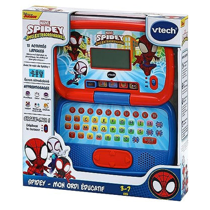 VTech Disney Junior Spidey, computer de învățare pentru copii cu iluminare de fundal, 15 activități și jocuri educaționale, cadou pentru copii de 3-7 ani – conținut în limba franceză