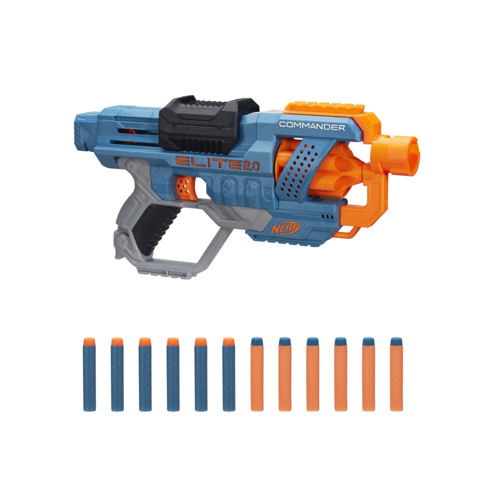 Nerf Elite 2.0 Commander RD-6 Dart-Blaster cu 12 săgeți, tambur rotativ de 6 săgeți, jucărie pentru exterior, pentru copii de la 8 ani, băieți și fete