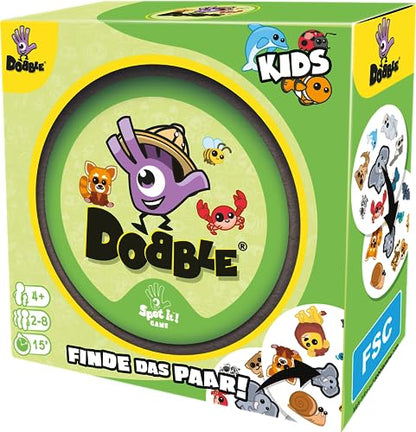 Zygomatic, Dobble Kids, Eco-Sleeves, Jocuri pentru copii, Joc de cărți, 2-8 jucători,, Germană