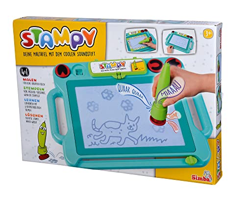Simba 106334629 - Tabla de desen magnetic pentru copii, 41x29cm, cu sunet, 4 timbre cu animale, 3 carduri de învățare, pentru băieți și fete de la 3 ani