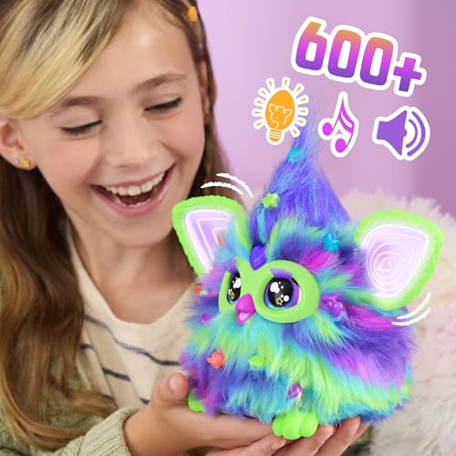 Furby Galaxie, jucărie interactivă din pluș, luminează în întuneric, versiune franceză