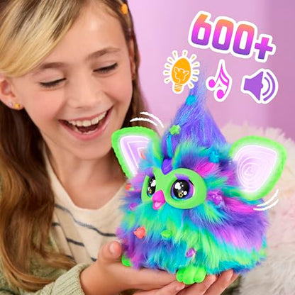 Furby Galaxie, jucărie interactivă din pluș, luminează în întuneric, versiune franceză