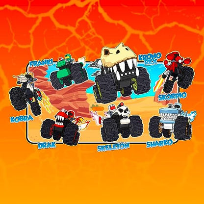 Swap Riders - Camion KRONO REX, Monster Truck, vehicul de curse, tematică dinosaur T-Rex, 1 figură exclusivă Rider, fichițe interschimbabile, pentru băieți și fete + 4 ani, Famosa (WAP00000)