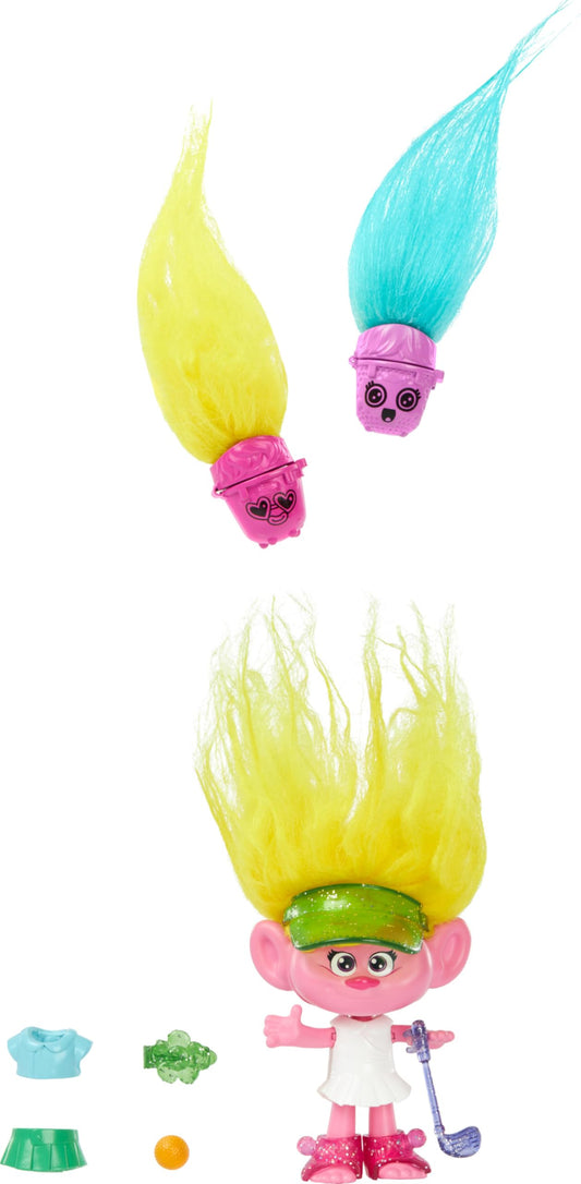Mattel Trolls 3 - Hair Pops Viva, păpușă cu păr galben, haine detașabile și accesorii surpriză, inspirată din film, jucărie pentru copii 3+ ani, HNF11