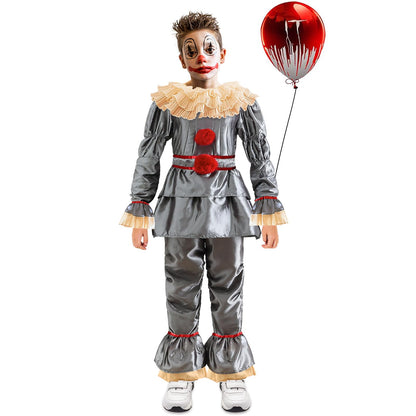 Costum de Halloween Clovn Pennywise pentru copii: Set costum clovn horror, outfit cosplay Pennywise din filmul de groază, îmbrăcăminte pentru petreceri de Halloween și carnaval.