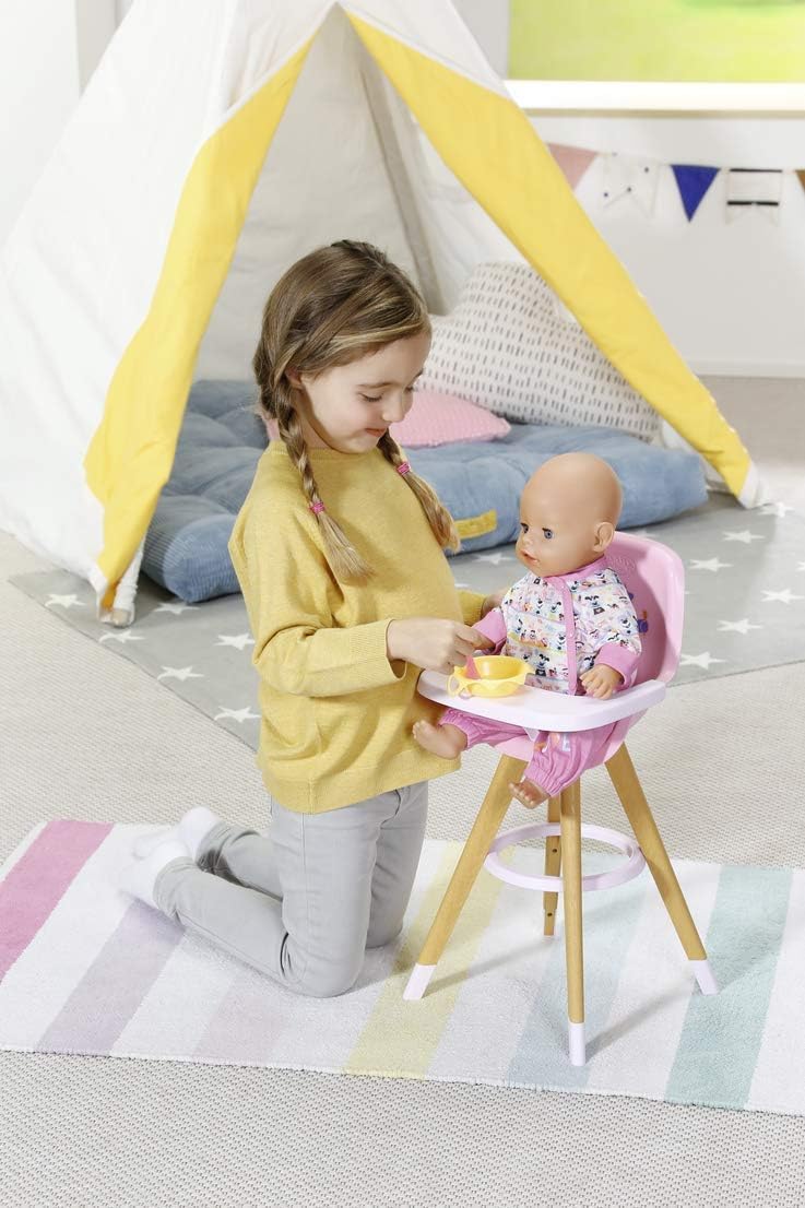 BABY Born Hochstuhl Scaun înalt pentru păpuși cu aspect modern de lemn Accesorii de calitate pentru păpuși de la 3 ani
