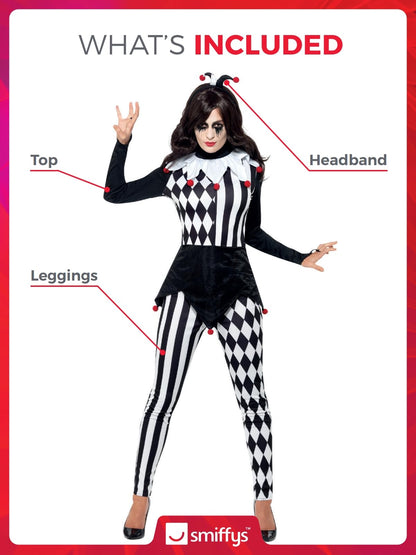 Costum Smiffys de Bufoniță pentru Femei, Negru pentru Halloween și Carnaval