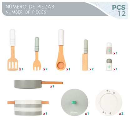 Woomax Set vase bucatarie din lemn, 12 piese, 2+ ani