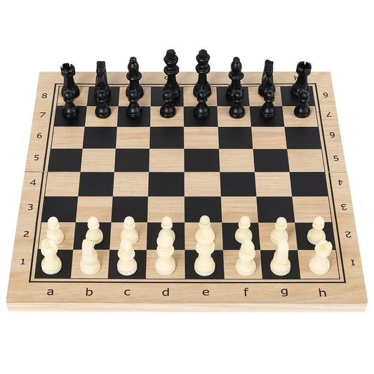 Globly Set Șah Dame Backgammon 3 în 1, lemn pliabil