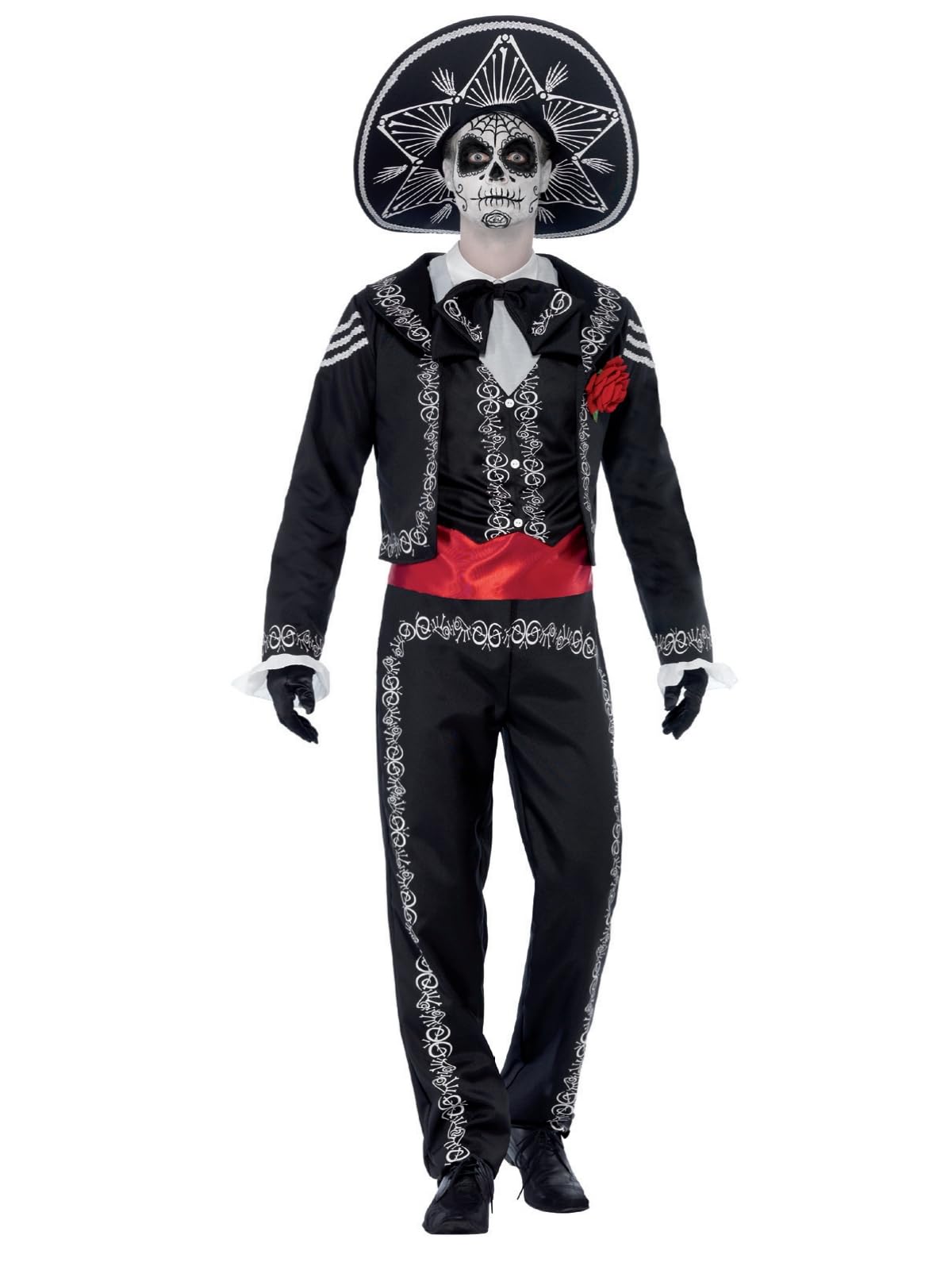 Smiffys Deluxe Senor Bones Costum Ziua Morților pentru Bărbați, Negru, Halloween și Carnaval