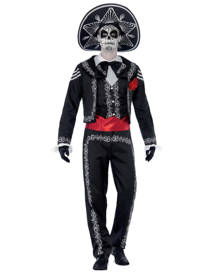 Smiffys Deluxe Senor Bones Costum Ziua Morților pentru Bărbați, Negru, Halloween și Carnaval