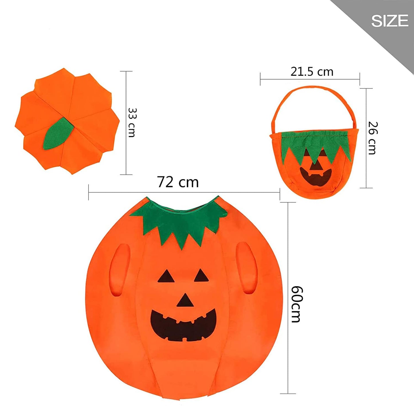 OUQIWEN ngyf-1 Costum de Halloween Dovleac pentru Copii cu Coș și Pălărie, pentru Băieți și Fete Cosplay Petrecere Halloween