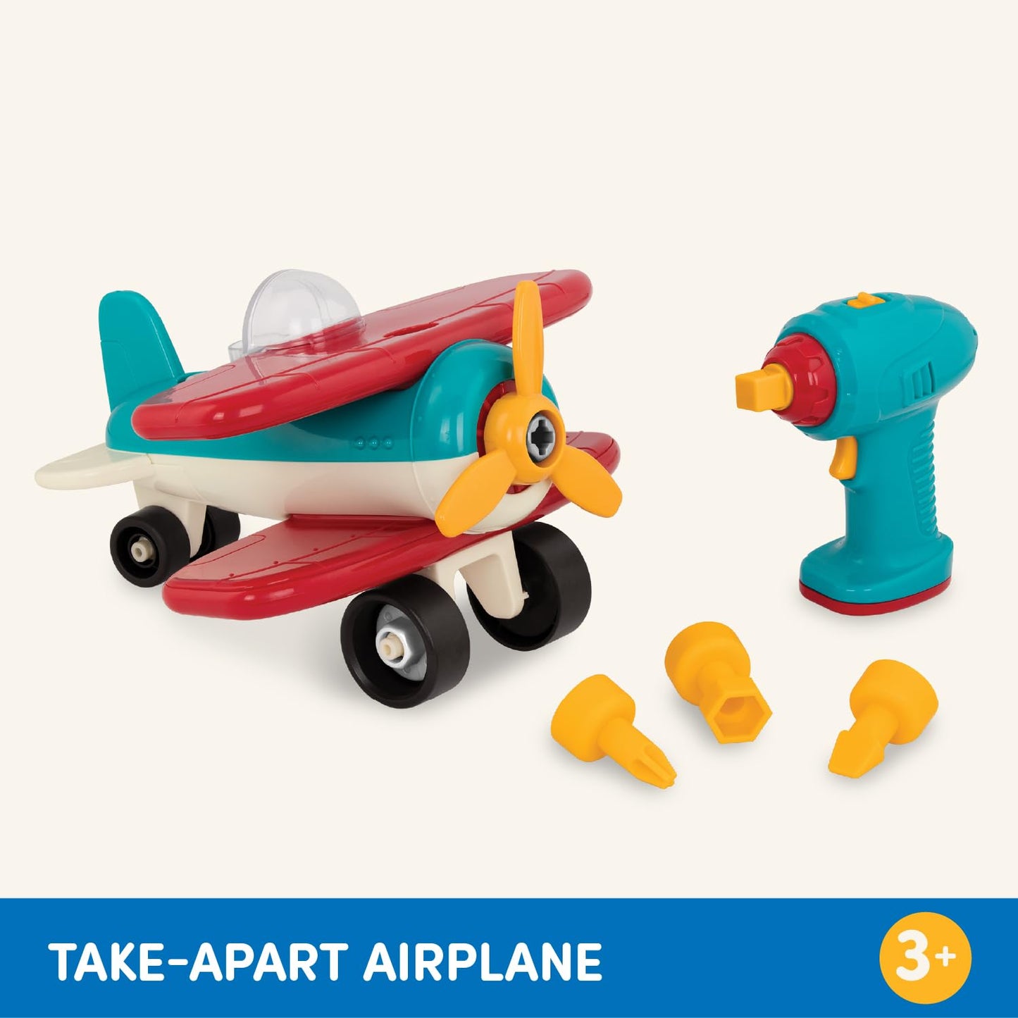 Battat – Set de construcție pentru copii de la 3 ani, Avion de asamblat cu șurubelniță electrică funcțională - Jucărie educativă pentru copii (25 piese)