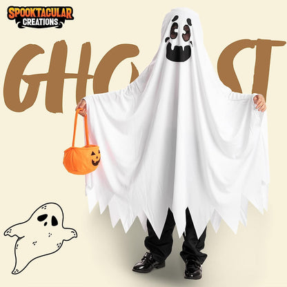 Costume de fantomă albe pentru copii, costum de Halloween cu zâmbet și fantomă Boo pentru Trick-or-Treating (X-Large 12-14 ani)