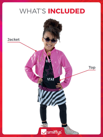 Costum copii de rockstar,negru cu jacheta roz